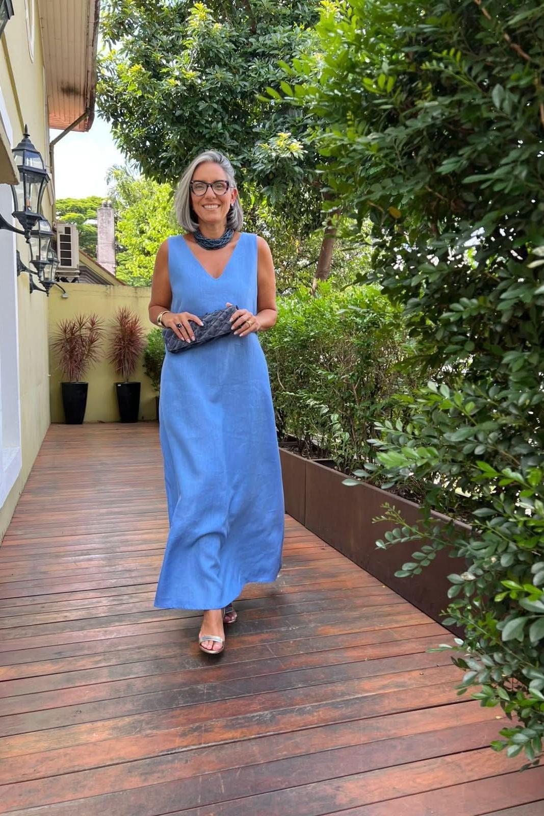 Vestido Paula Linho Azul