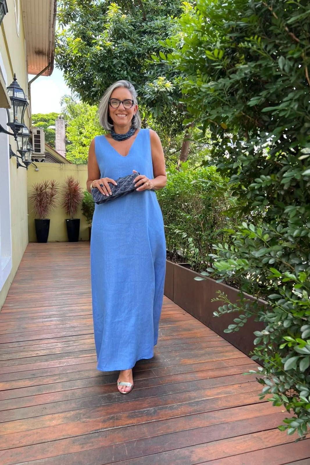 Vestido Paula Linho Azul